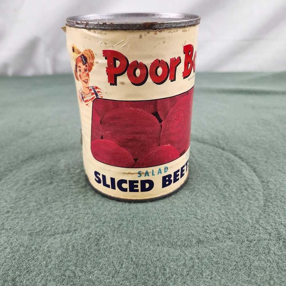 VTG Advertising Poor‎ Boy Salad Sliced Beets Tin Can Paper Label Country Store